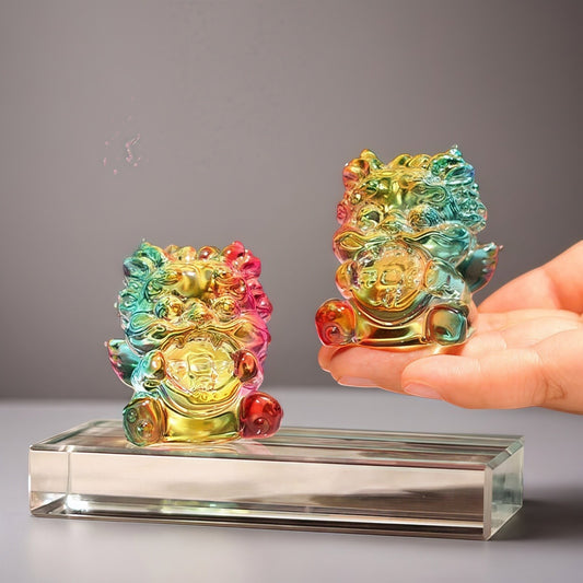 Crystal Pixiu Statues - Feng Shui Wealth Guardian Set for Office/Home/Car Decor | Energy-Cleansing Zen Art with Ancient Alchemy ( Gift Box)